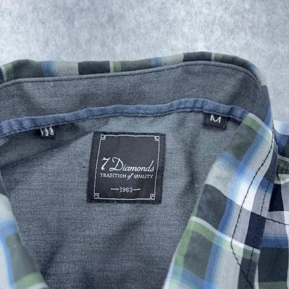 7 Diamonds  Button Down Shirt Mens M Gray Plaid Long Sleeve Work Casual - Picture 3 of 8